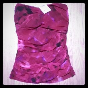 Red and Black mesh tube top.